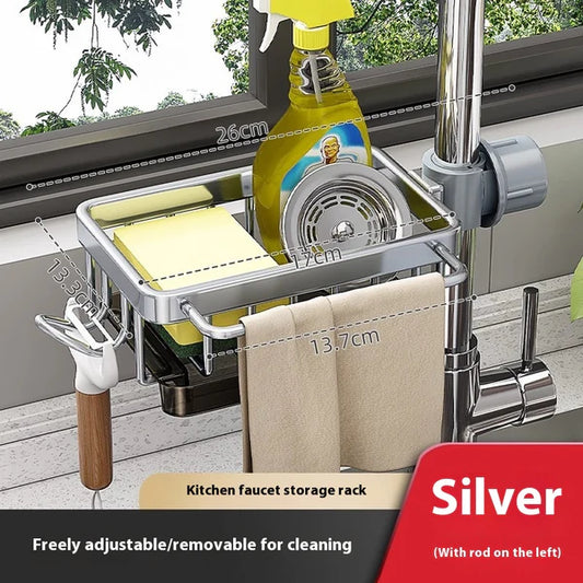 Kitchen Space Aluminum Sink Faucet Storage Rack Dishwasher Vegetable Sink Supplies Household Drain Basket Bathroom Accessories